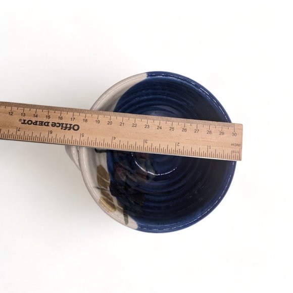 Kent Follette Studio Art Pottery Bowl one handle  Blue Cream Pink Signed - Picture 10 of 12